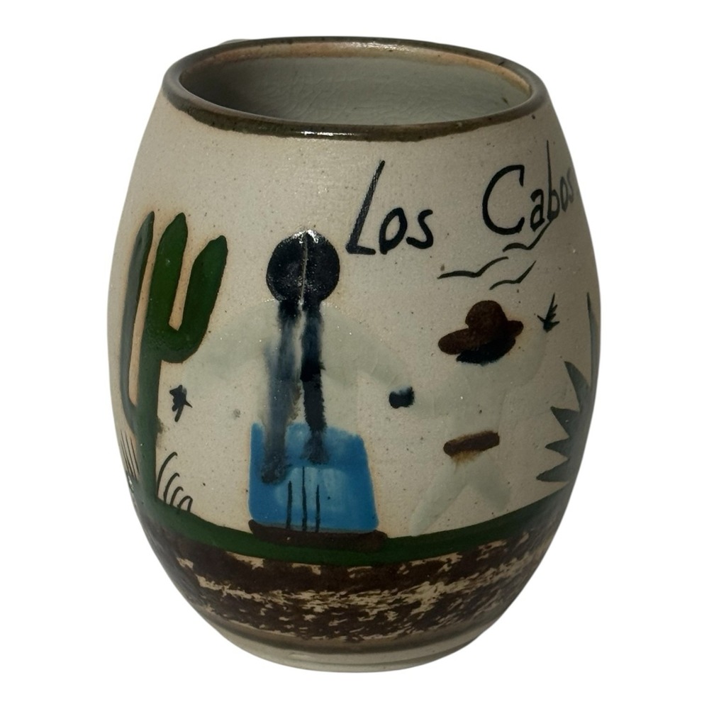 Tonala Handmade and Painted Los Cabos Mexican Ceramic Pottery Mug Signed